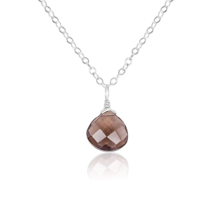 Tiny Smoky Quartz Teardrop Crystal Necklace - Tiny Smoky Quartz Teardrop Crystal Necklace - Sterling Silver / Cable - Luna Tide Handmade Crystal Jewellery