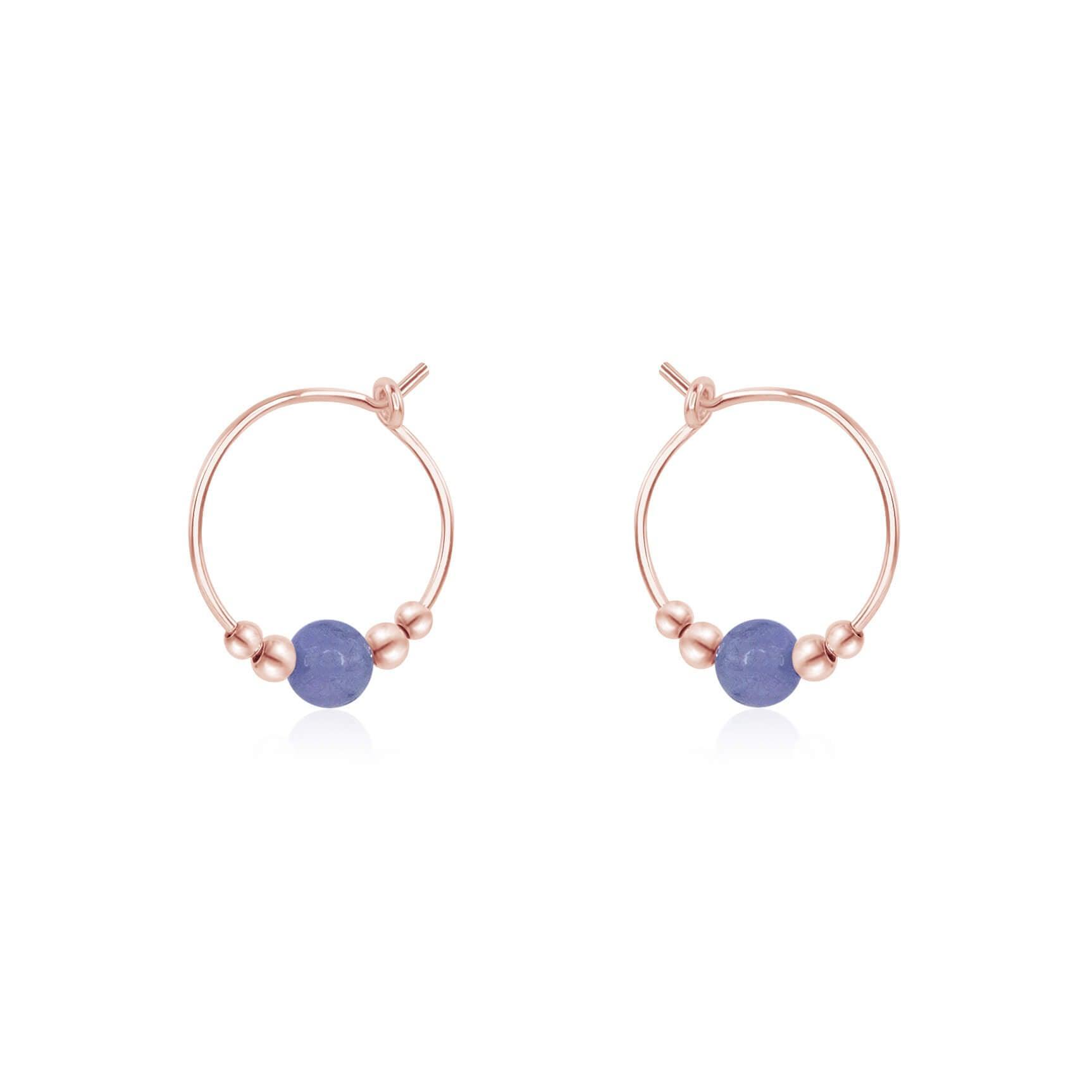 Tiny Tanzanite Gemstone Bead Hoop Earrings - Tiny Tanzanite Gemstone Bead Hoop Earrings - 14k Rose Gold Fill - Luna Tide Handmade Crystal Jewellery