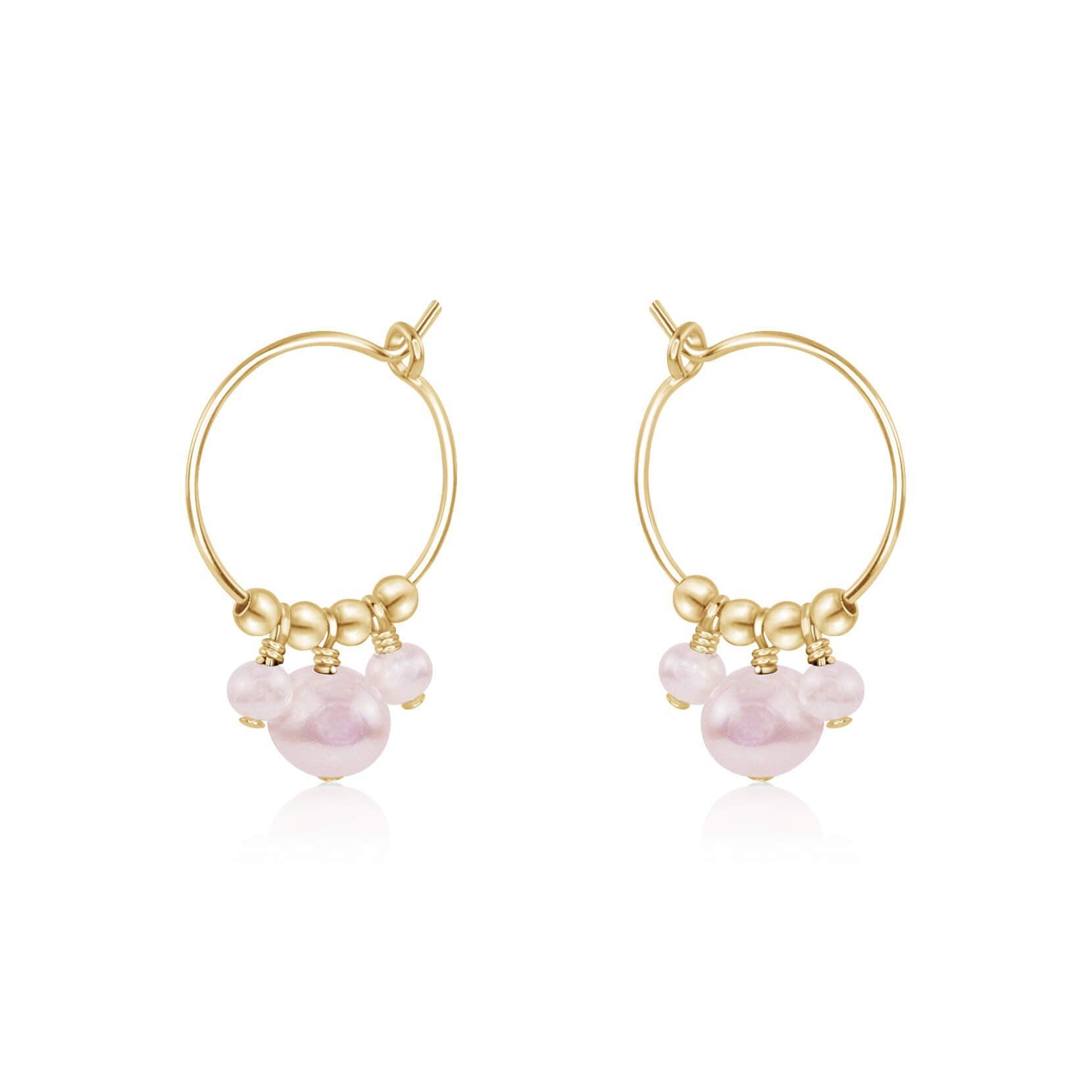 White Freshwater Pearl Gemstone Bead Drop Hoop Earrings - White Freshwater Pearl Gemstone Bead Drop Hoop Earrings - 14k Gold Fill - Luna Tide Handmade Crystal Jewellery