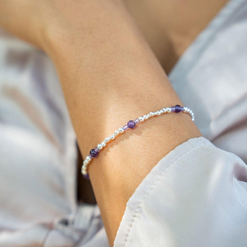 Bohemian Amethyst Crystal Precious Metal Beaded Bracelet - Bohemian Amethyst Crystal Precious Metal Beaded Bracelet - Sterling Silver - Luna Tide Handmade Crystal Jewellery