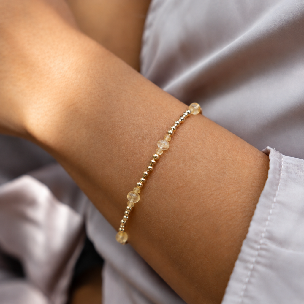 Bohemian Citrine Crystal Precious Metal Beaded Bracelet