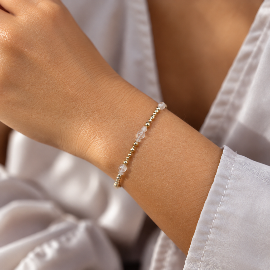 Bohemian Crystal Quartz Precious Metal Beaded Bracelet