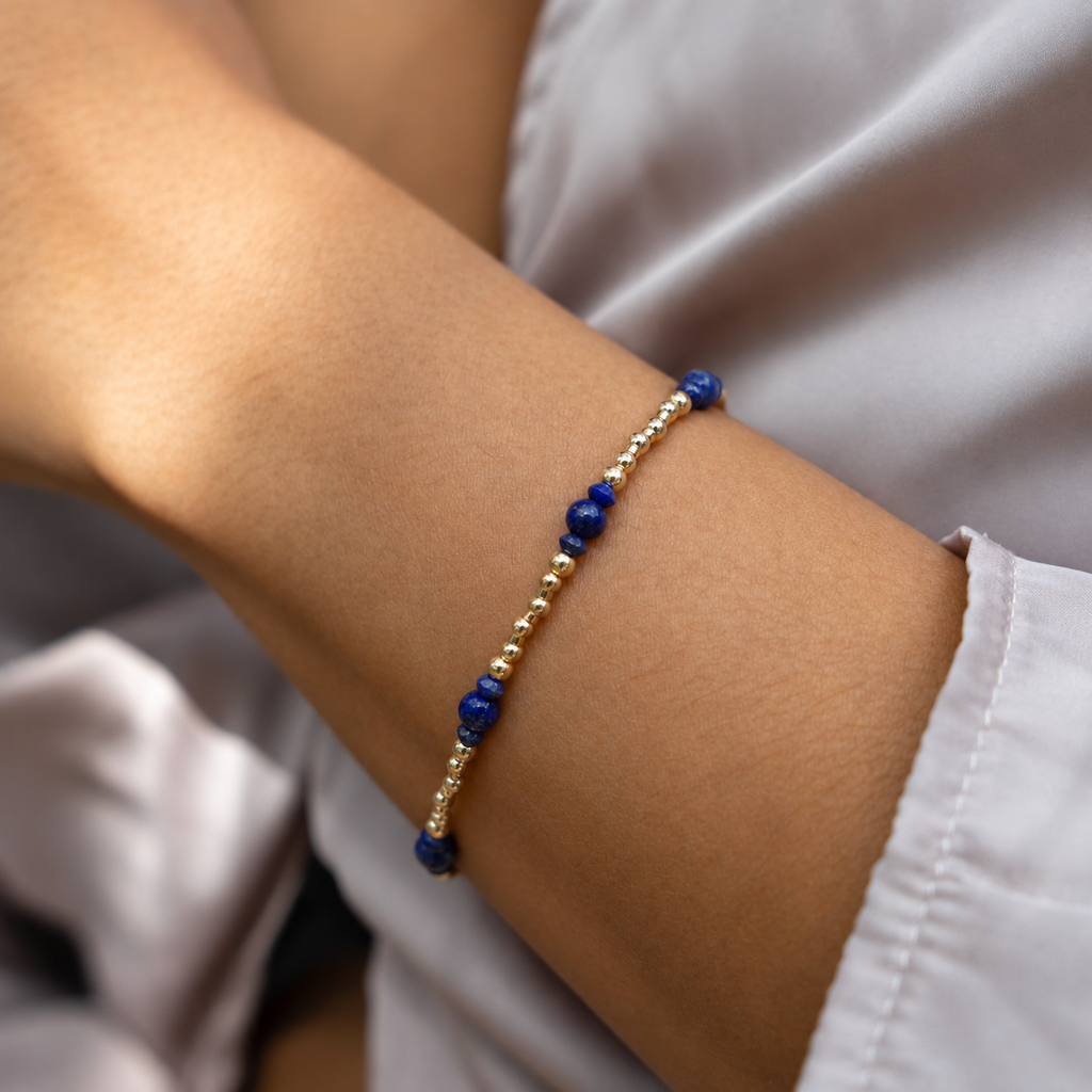 Bohemian Lapis Lazuli Crystal Precious Metal Beaded Bracelet