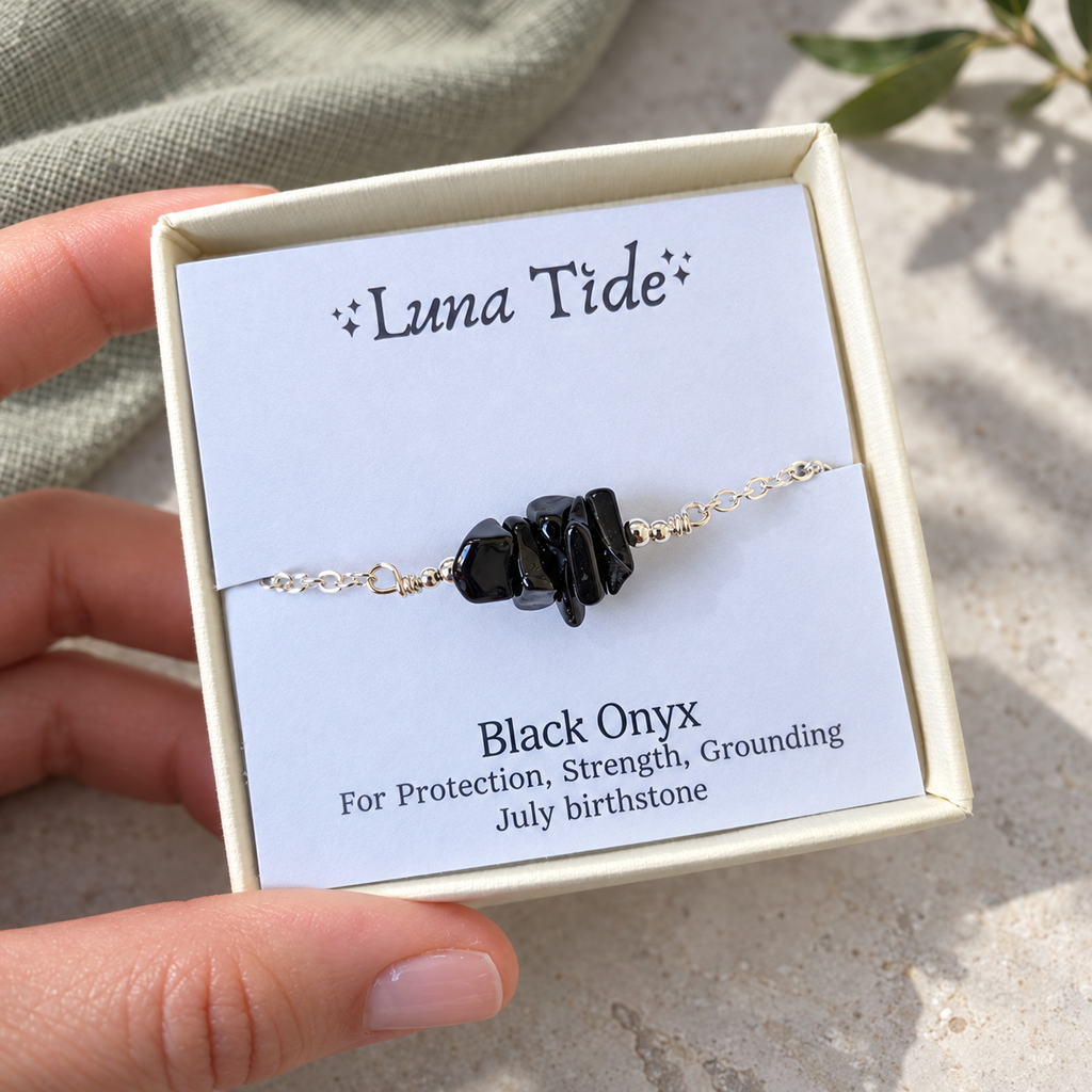 Black Onyx Crystal Chip Bead Bar Bracelet