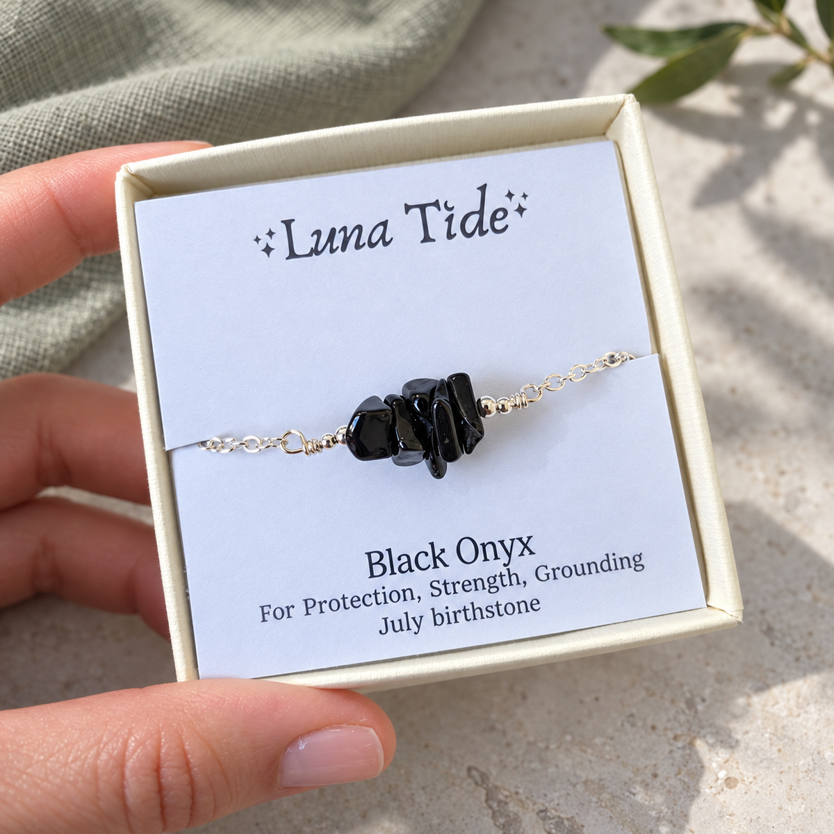 Black Onyx Crystal Chip Bead Bar Anklet