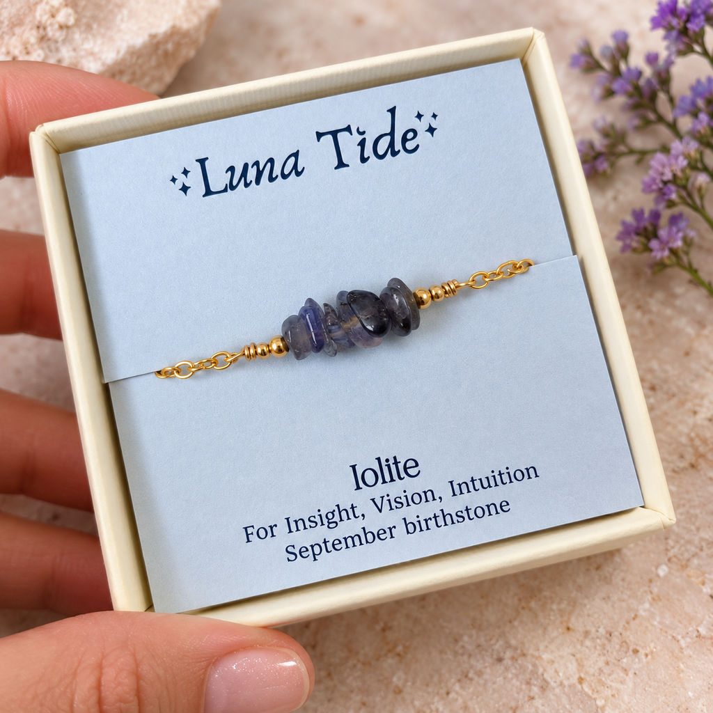 Iolite Crystal Chip Bead Bar Bracelet