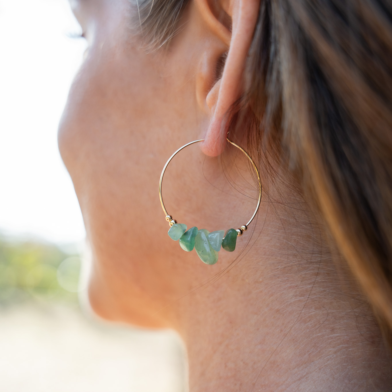 Aventurine Crystal Chip Large Hoop Earrings