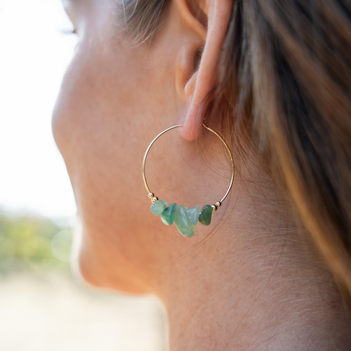 Aventurine Crystal Chip Large Hoop Earrings