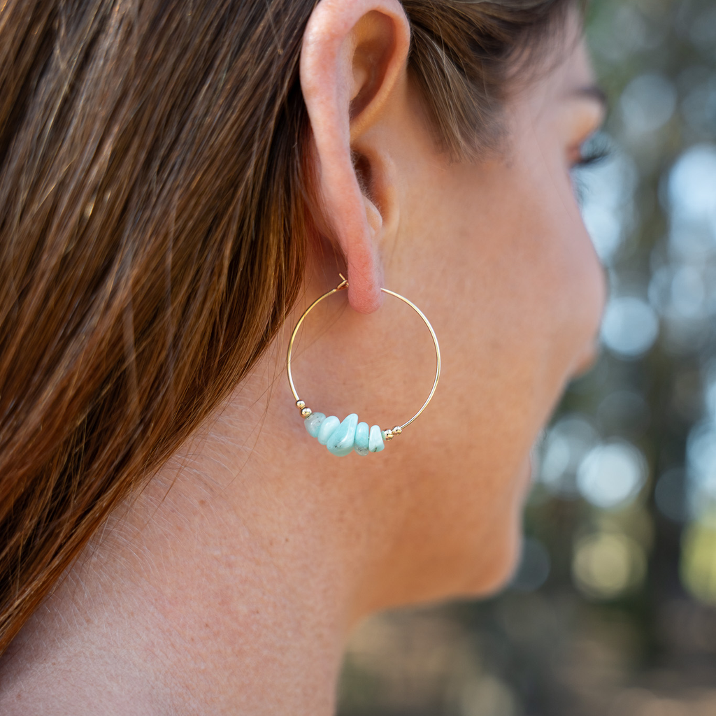 Amazonite Crystal Chip Large Hoop Earrings