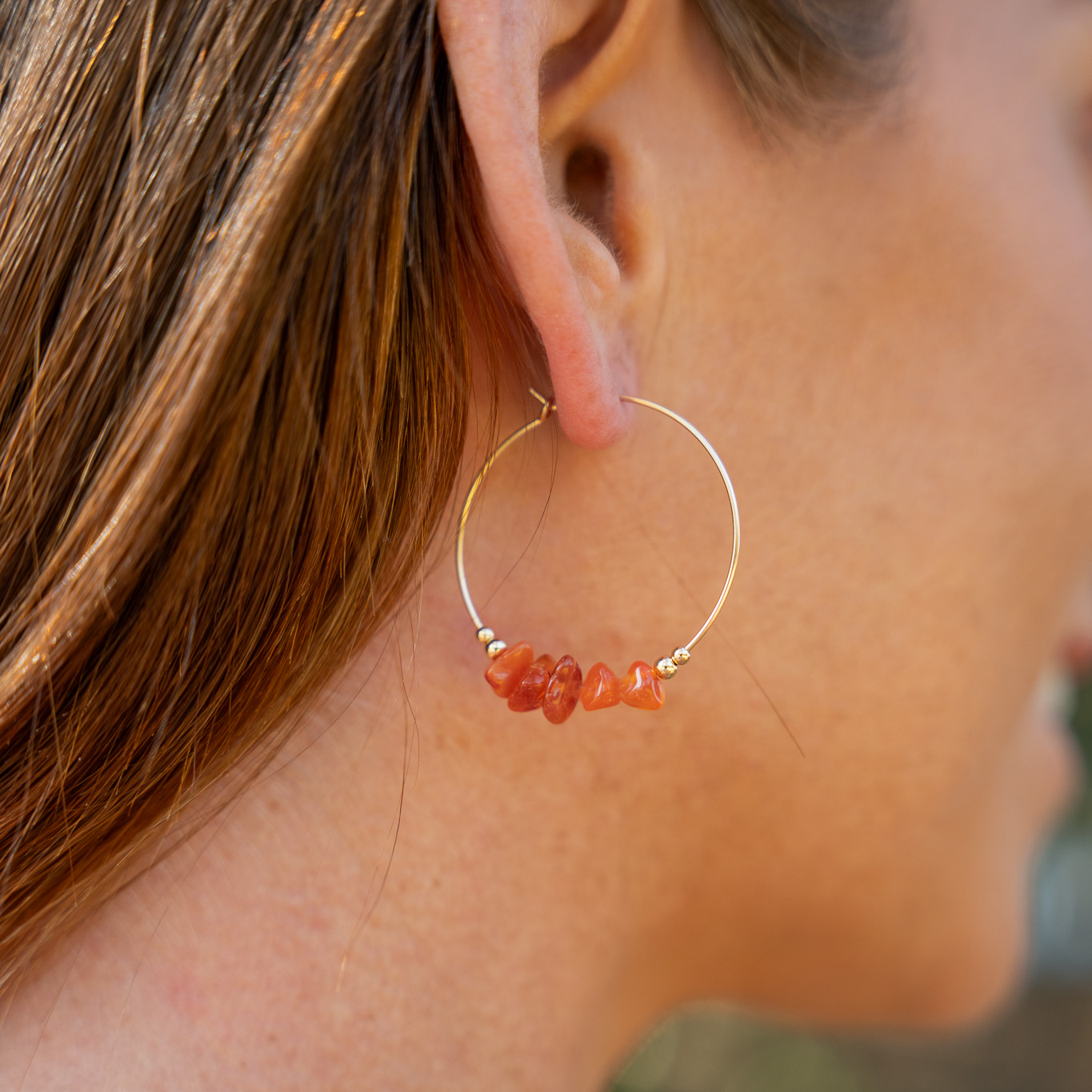 Carnelian Crystal Chip Large Hoop Earrings