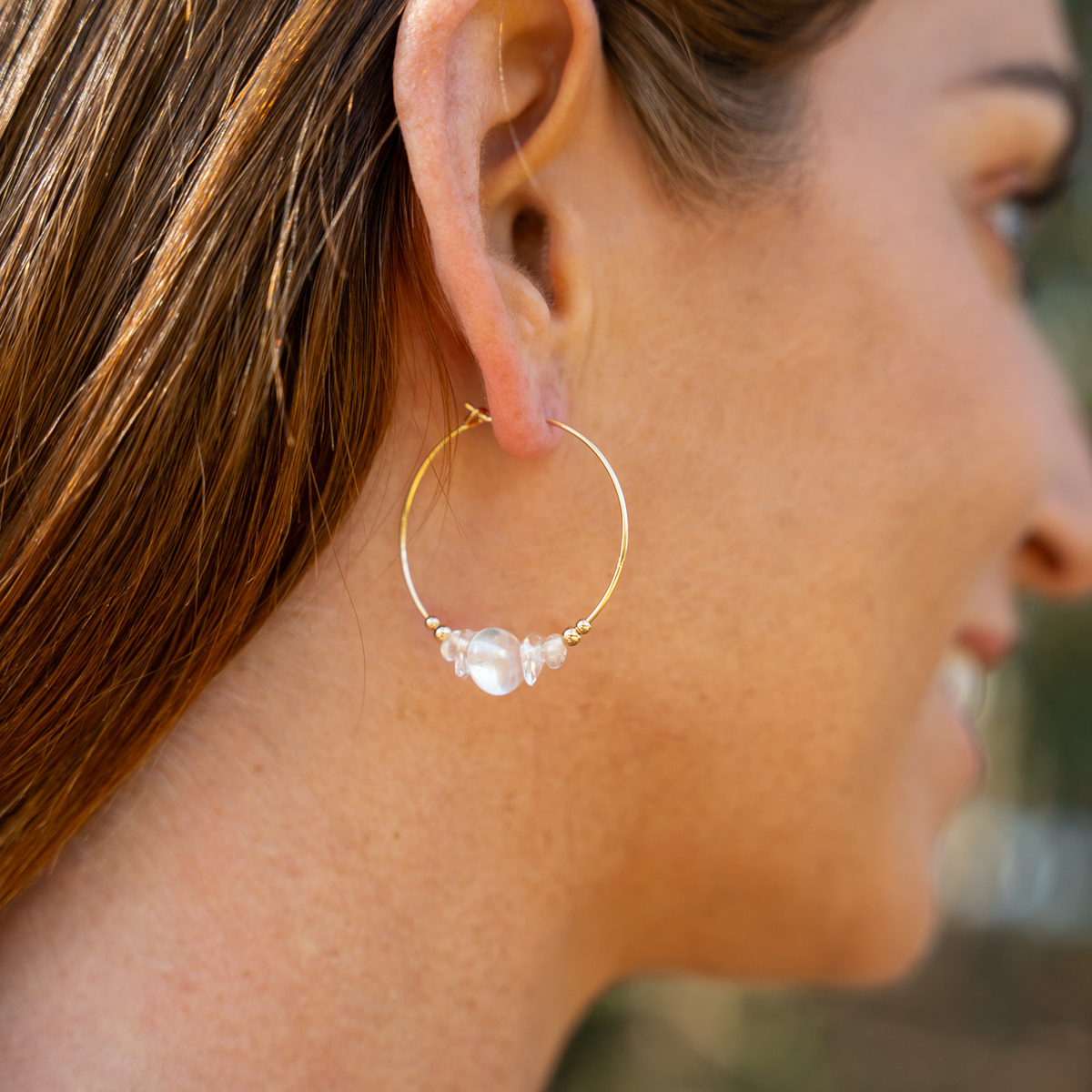 Crystal Quartz Chip Large Hoop Earrings