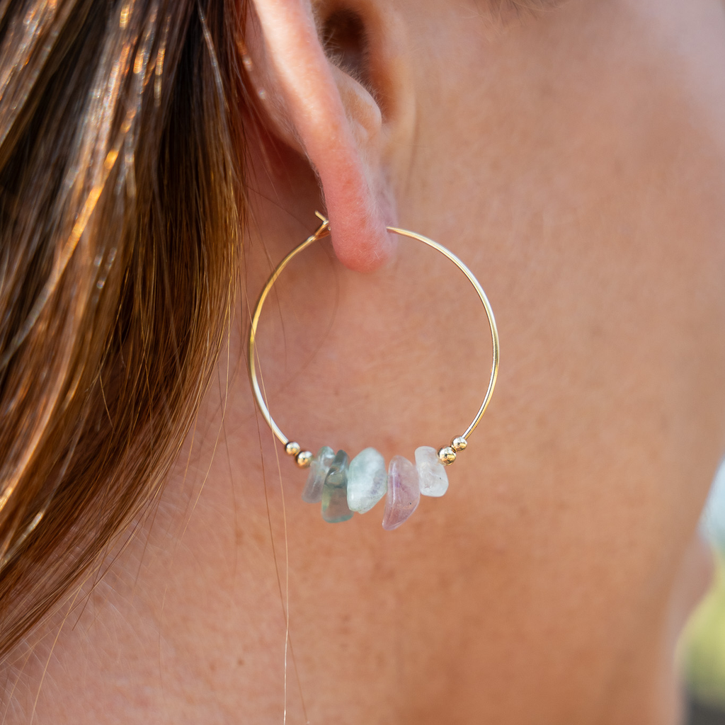 Fluorite Crystal Chip Large Hoop Earrings