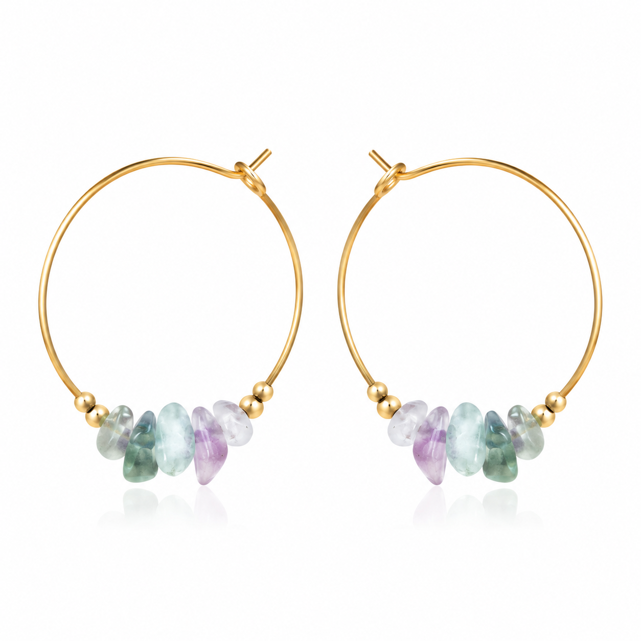 Fluorite Crystal Chip Large Hoop Earrings