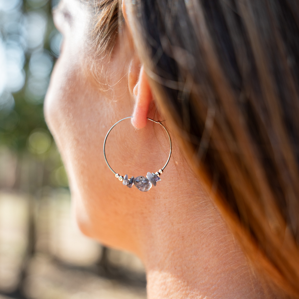 Iolite Crystal Chip Large Hoop Earrings