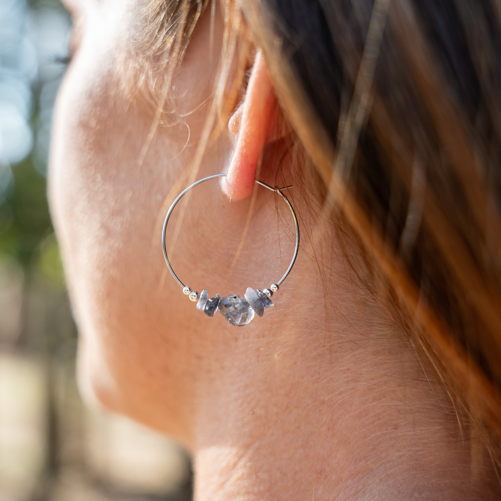 Iolite Crystal Chip Large Hoop Earrings