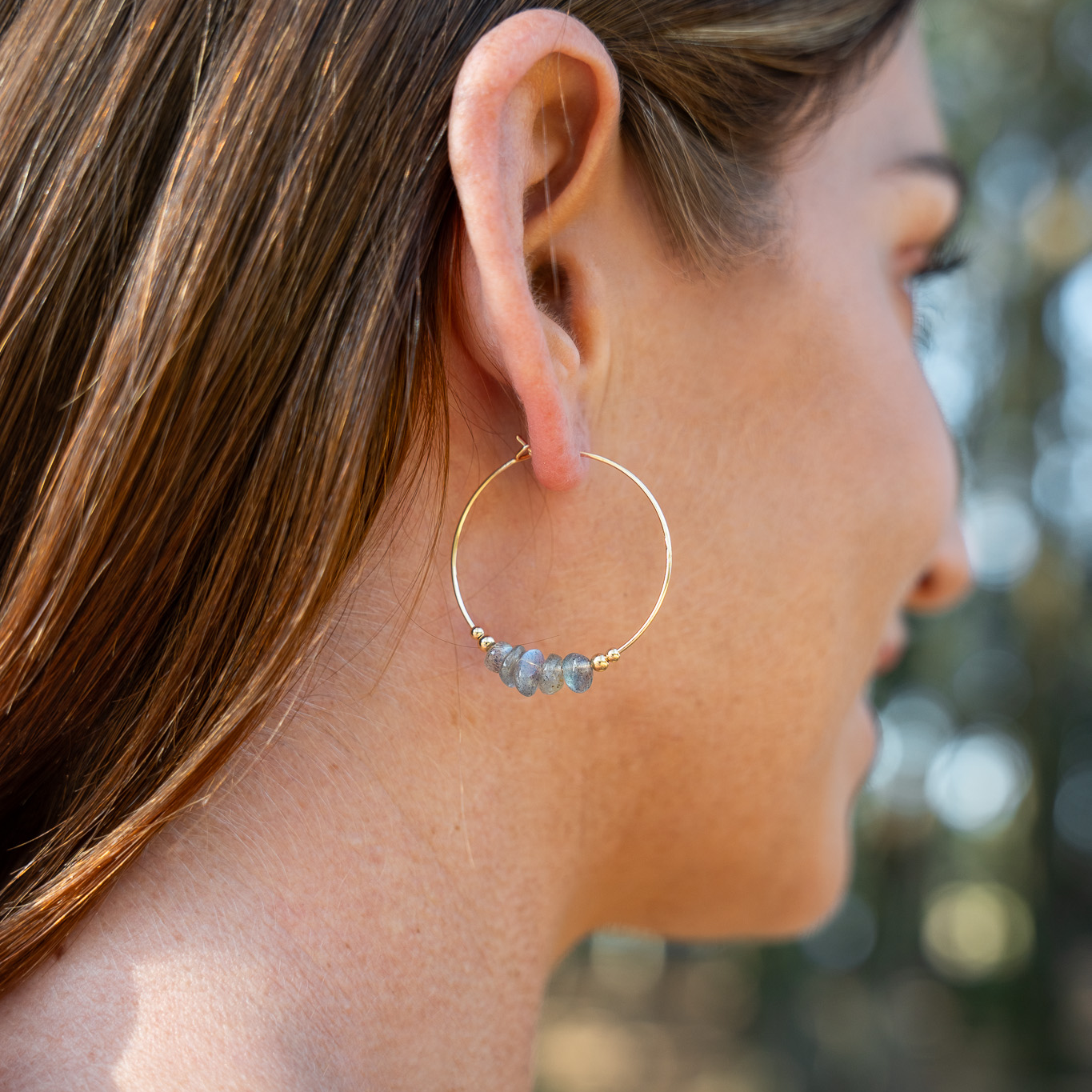 Labradorite Crystal Chip Large Hoop Earrings