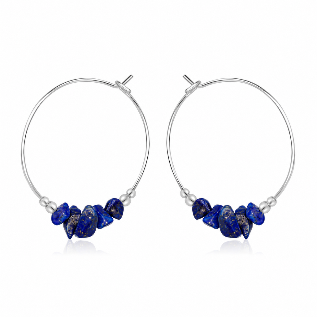Lapis Lazuli Crystal Chip Large Hoop Earrings