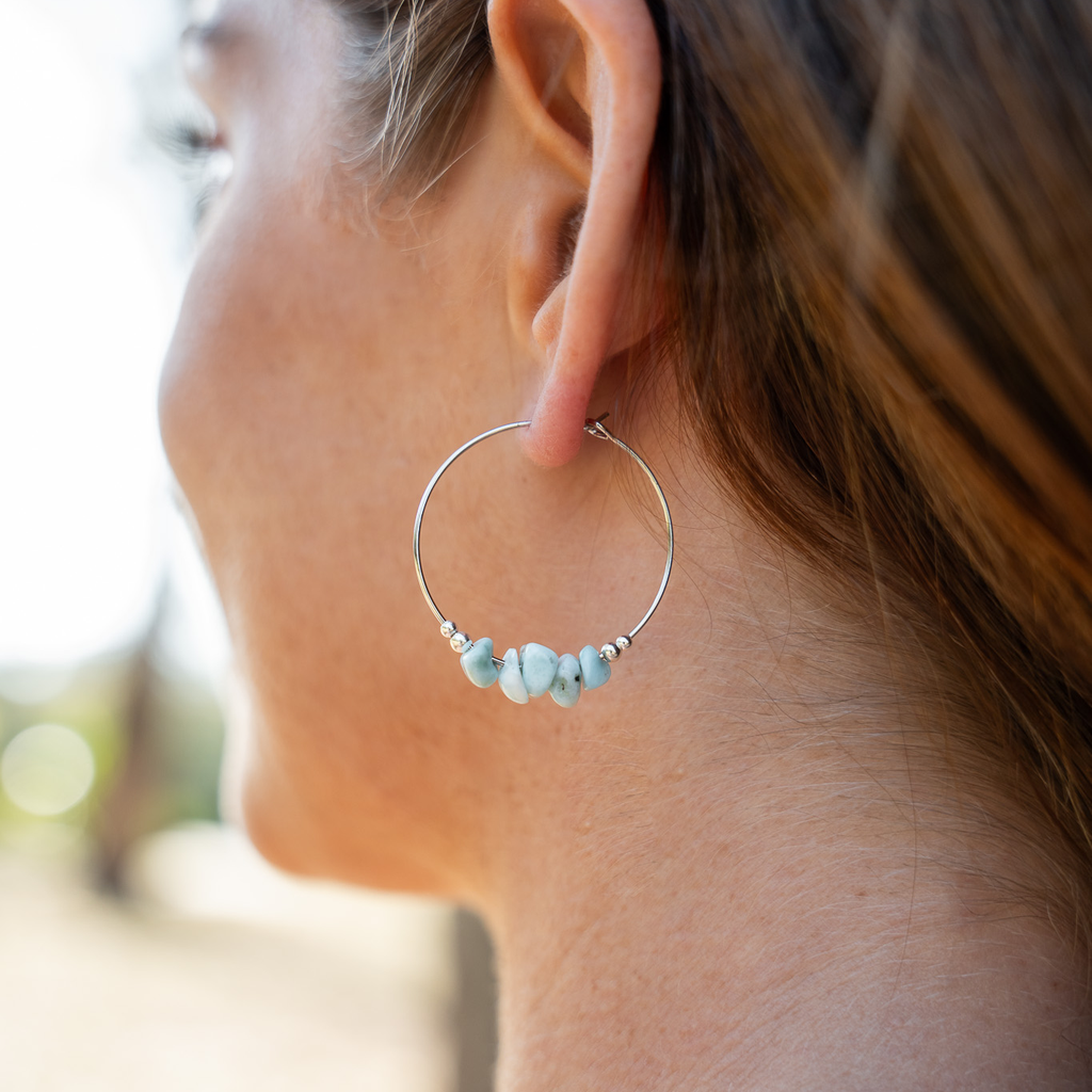 Larimar Crystal Chip Large Hoop Earrings
