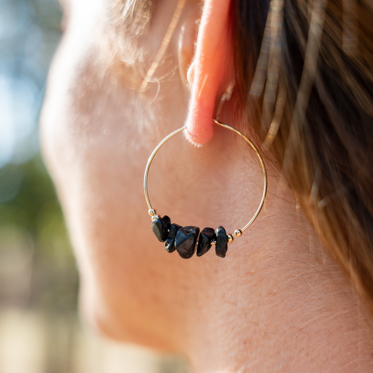 Lava Stone Chip Large Hoop Earrings