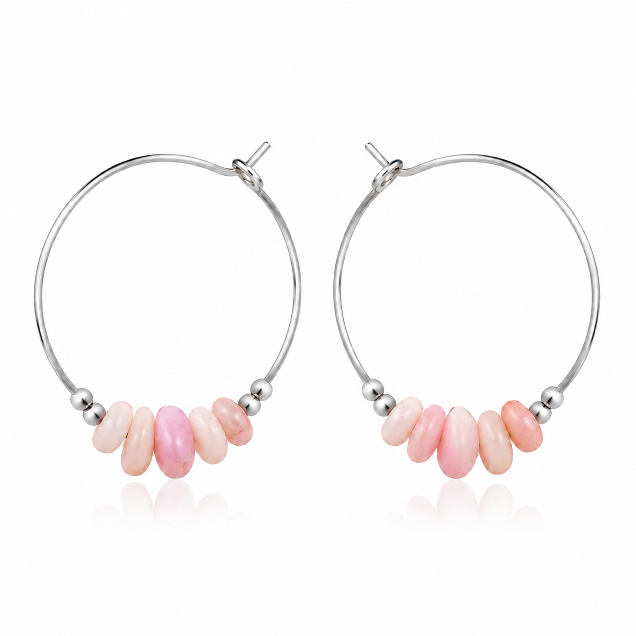 Pink Peruvian Opal Crystal Chip Large Hoop Earrings
