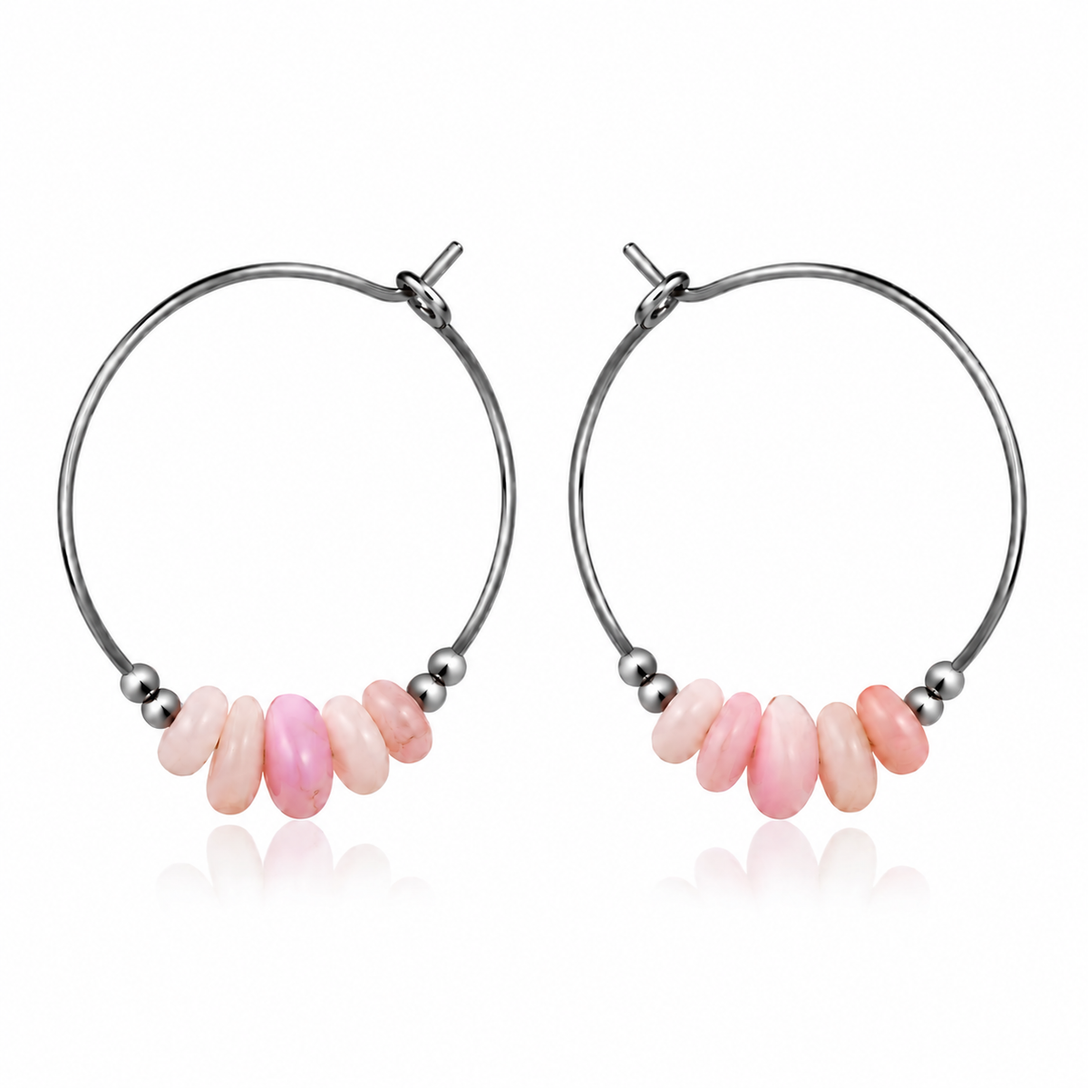 Pink Peruvian Opal Crystal Chip Large Hoop Earrings