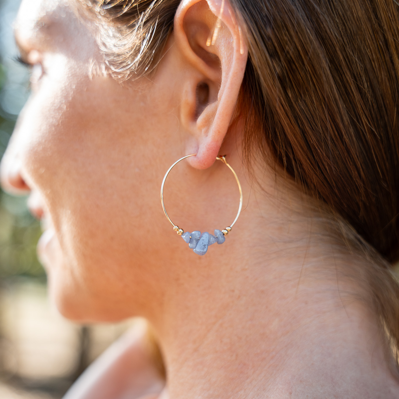 Tanzanite Crystal Chip Large Hoop Earrings