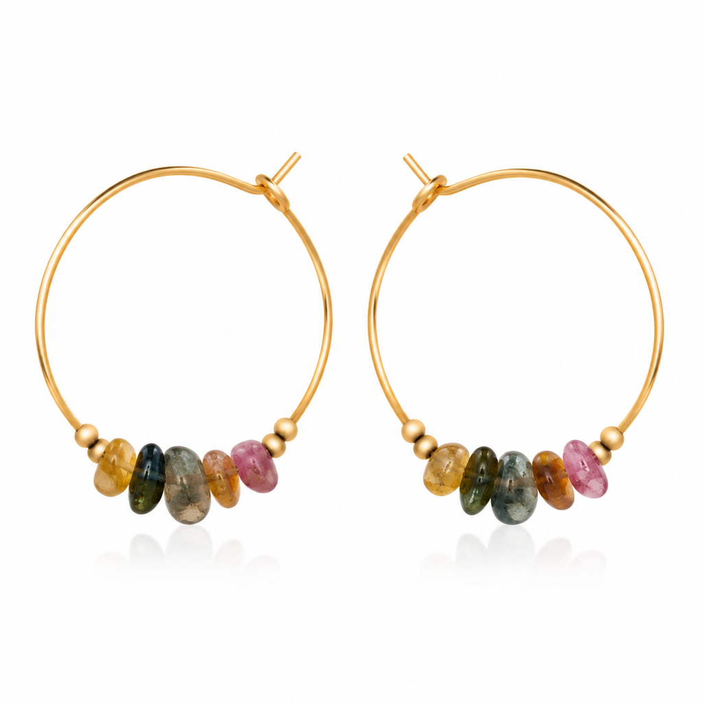 Rainbow Tourmaline Crystal Chip Large Hoop Earrings