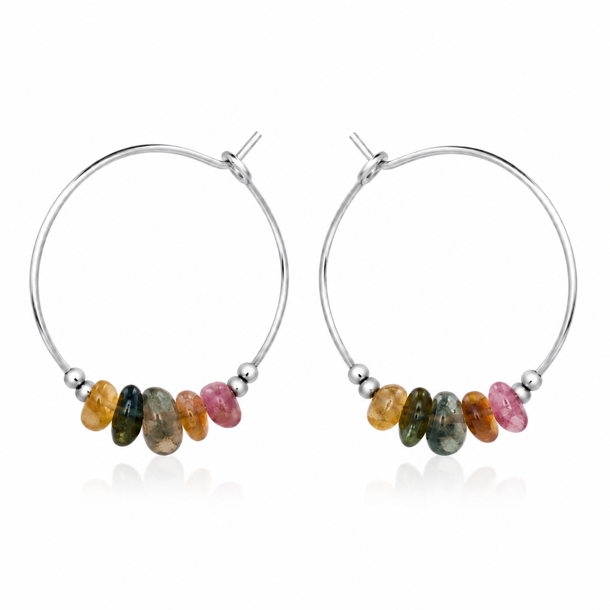 Rainbow Tourmaline Crystal Chip Large Hoop Earrings