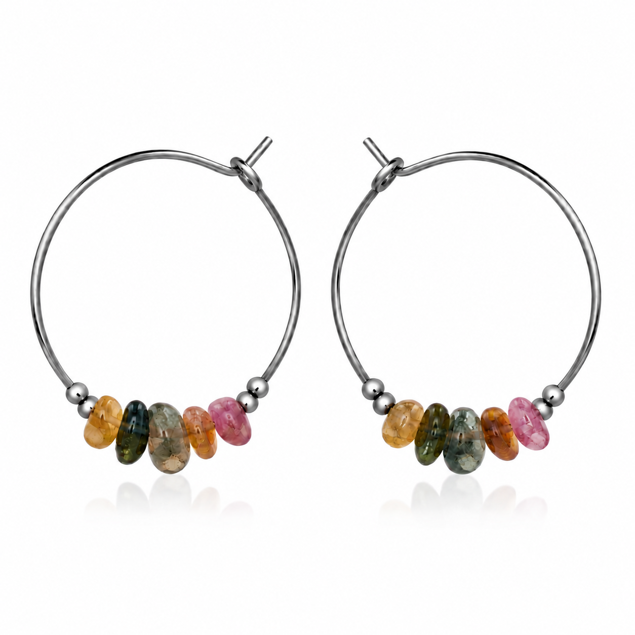 Rainbow Tourmaline Crystal Chip Large Hoop Earrings