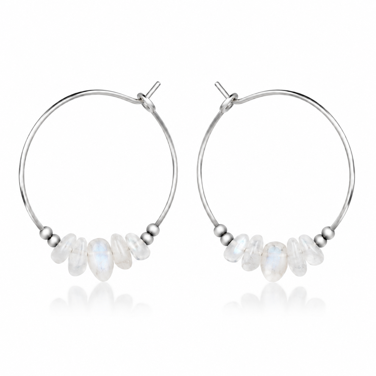 White Moonstone Crystal Chip Large Hoop Earrings