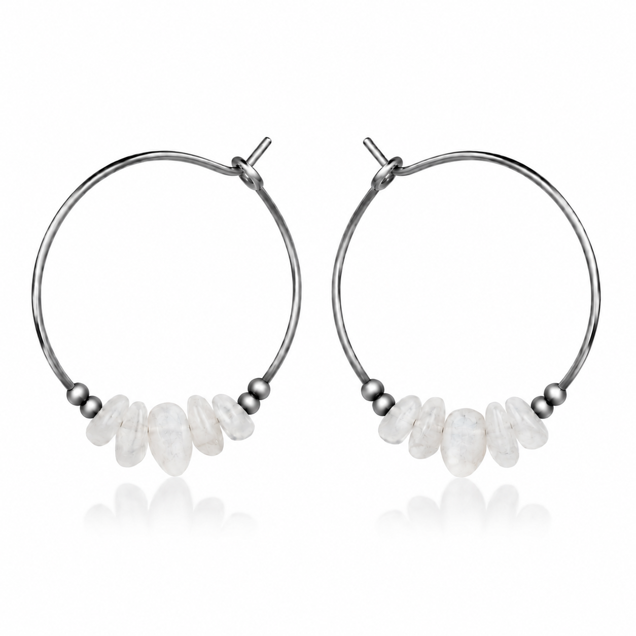 White Moonstone Crystal Chip Large Hoop Earrings