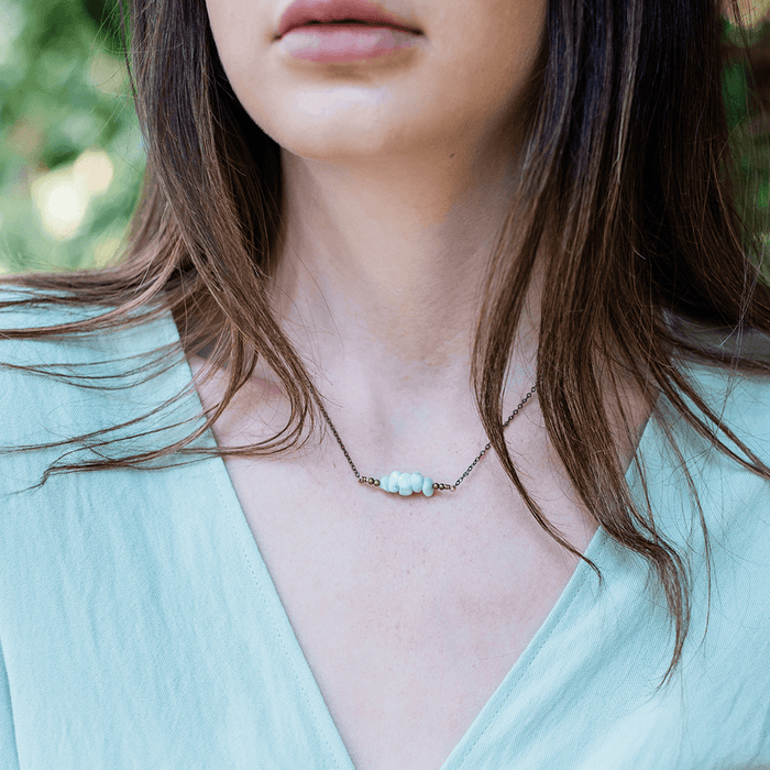 Bronze Larimar Chip Bead Bar Necklace