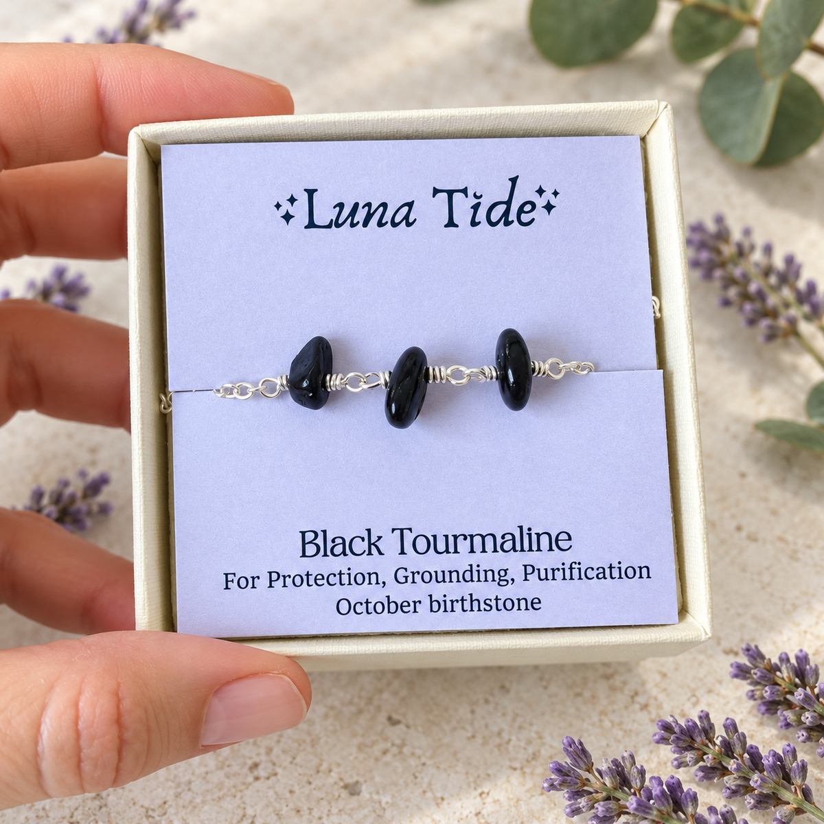 Black Tourmaline Crystal Beaded Chain Anklet