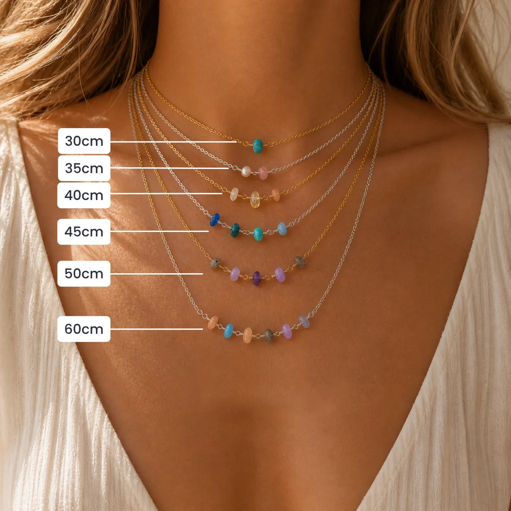 Custom Gemstone Beaded Chain Necklace - Custom Gemstone Beaded Chain Necklace - 14k Gold Fill / 30cm (12") - Choker - Luna Tide Handmade Crystal Jewellery