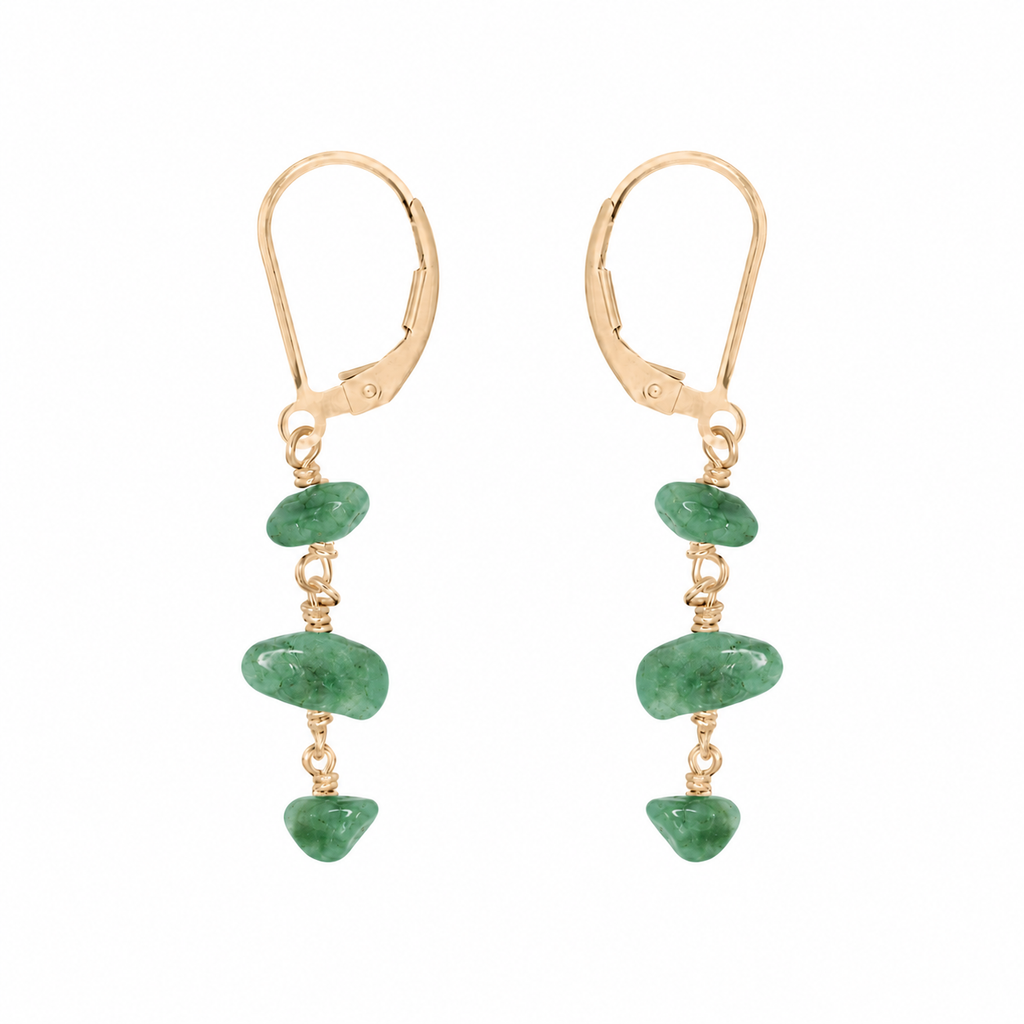 Aventurine Crystal Beaded Chain Dangle Leverback Earrings