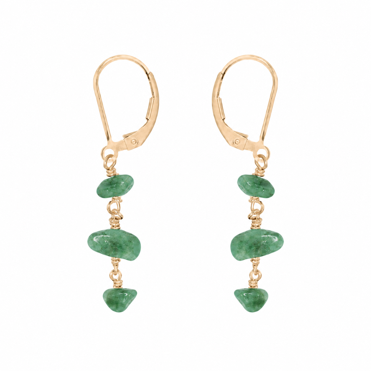 Aventurine Crystal Beaded Chain Dangle Leverback Earrings