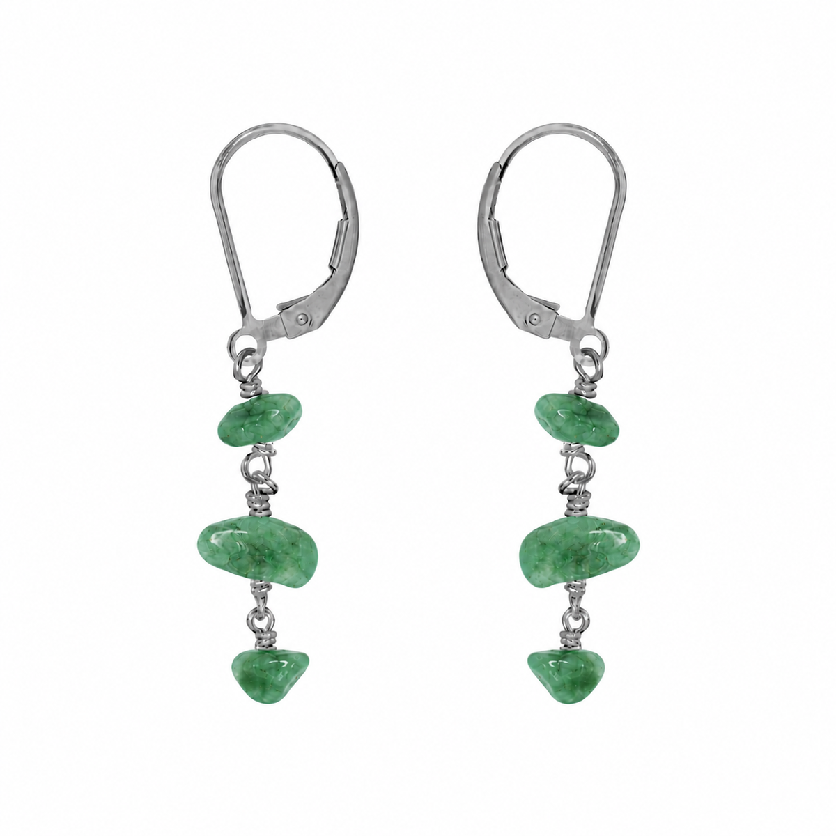 Aventurine Crystal Beaded Chain Dangle Leverback Earrings