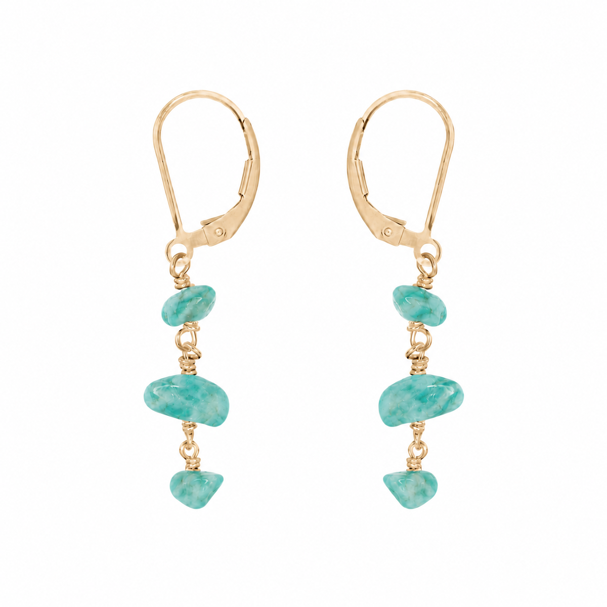 Amazonite Crystal Beaded Chain Dangle Leverback Earrings