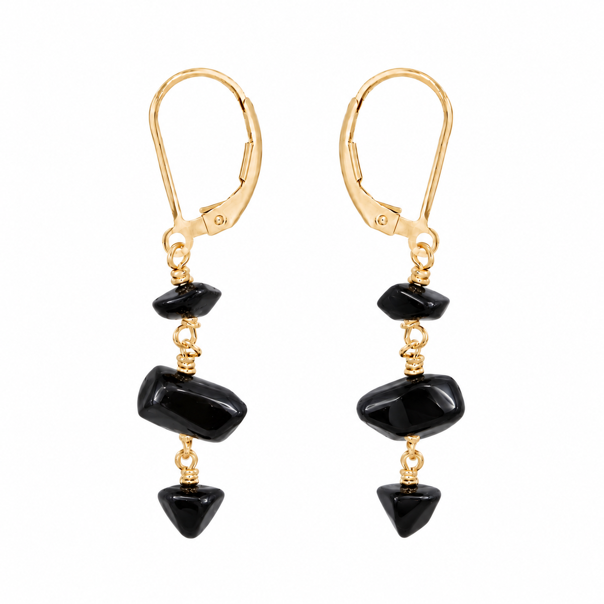 Black Onyx Crystal Beaded Chain Dangle Leverback Earrings