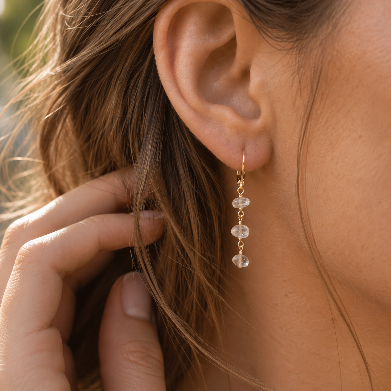 Crystal Quartz Beaded Chain Dangle Leverback Earrings