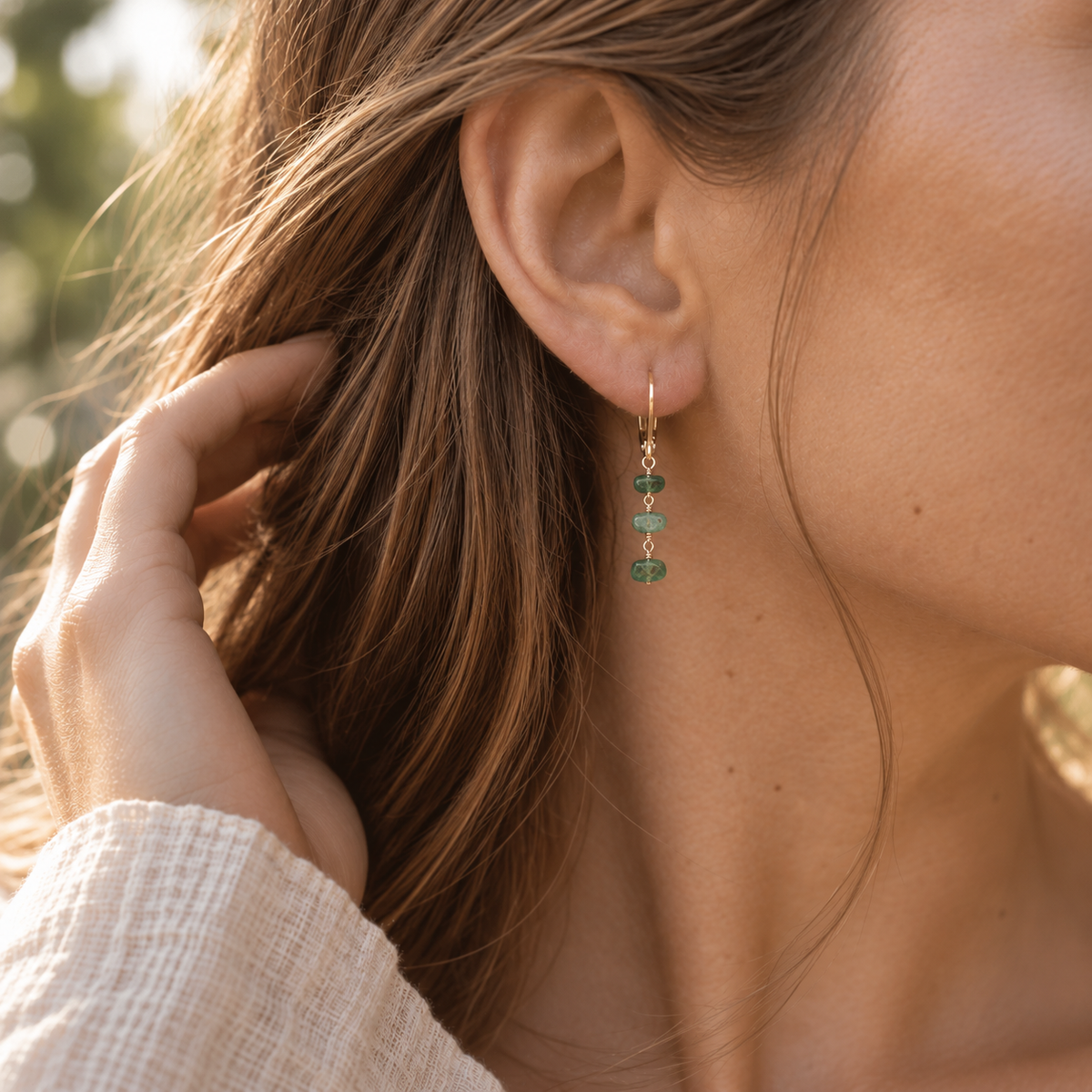 Emerald Crystal Beaded Chain Dangle Leverback Earrings