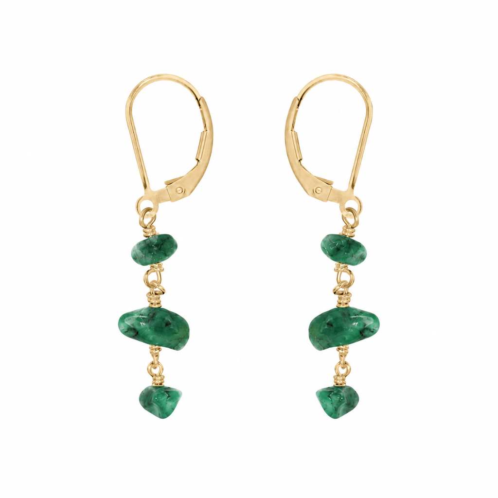 Emerald Crystal Beaded Chain Dangle Leverback Earrings