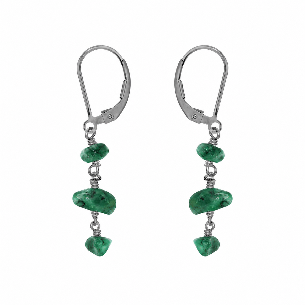 Emerald Crystal Beaded Chain Dangle Leverback Earrings