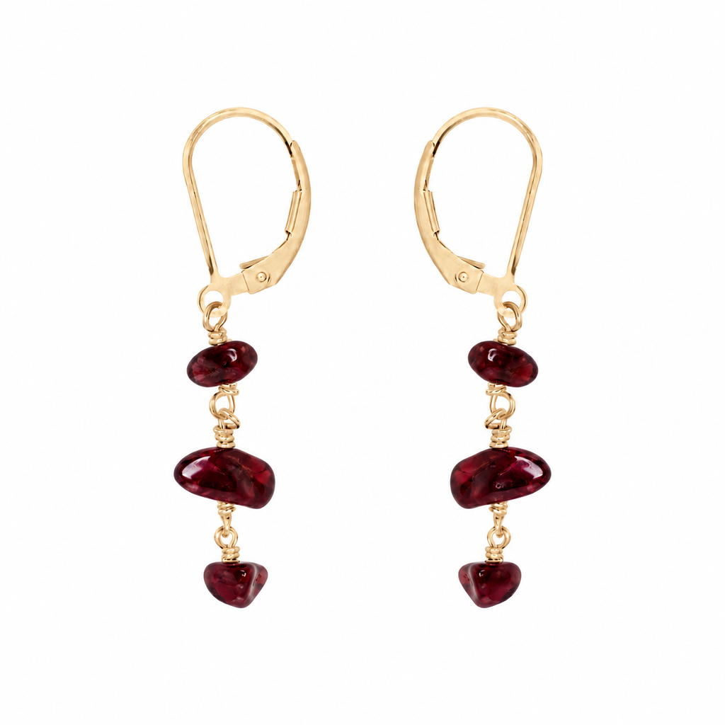 Garnet Crystal Beaded Chain Dangle Leverback Earrings