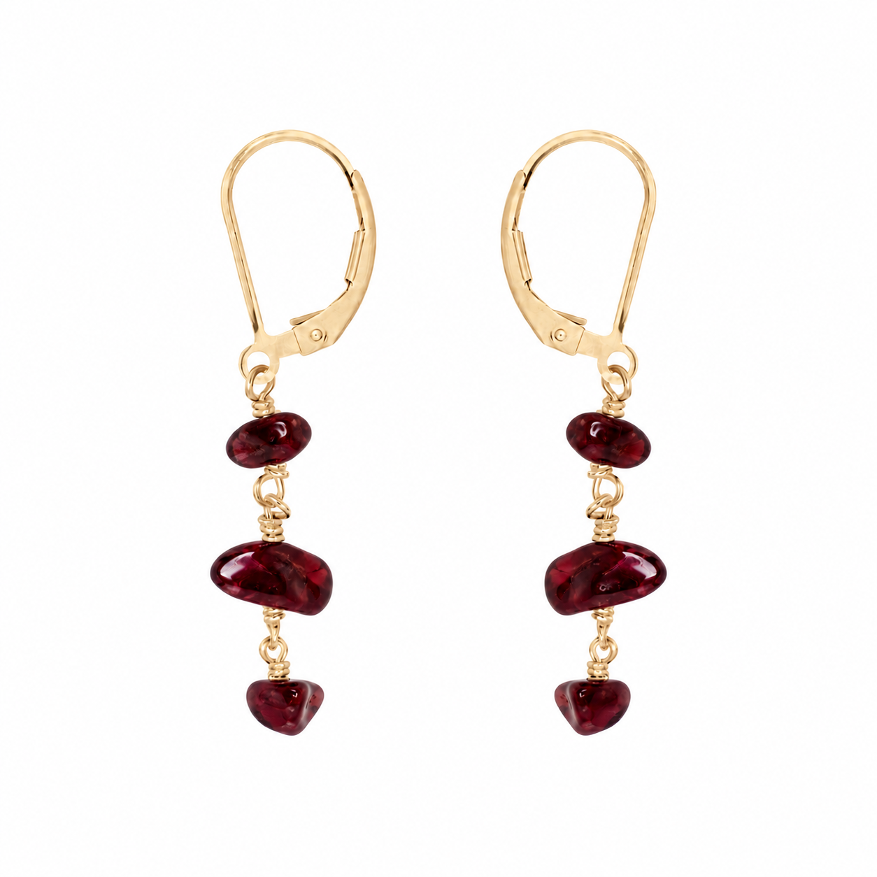 Garnet Crystal Beaded Chain Dangle Leverback Earrings