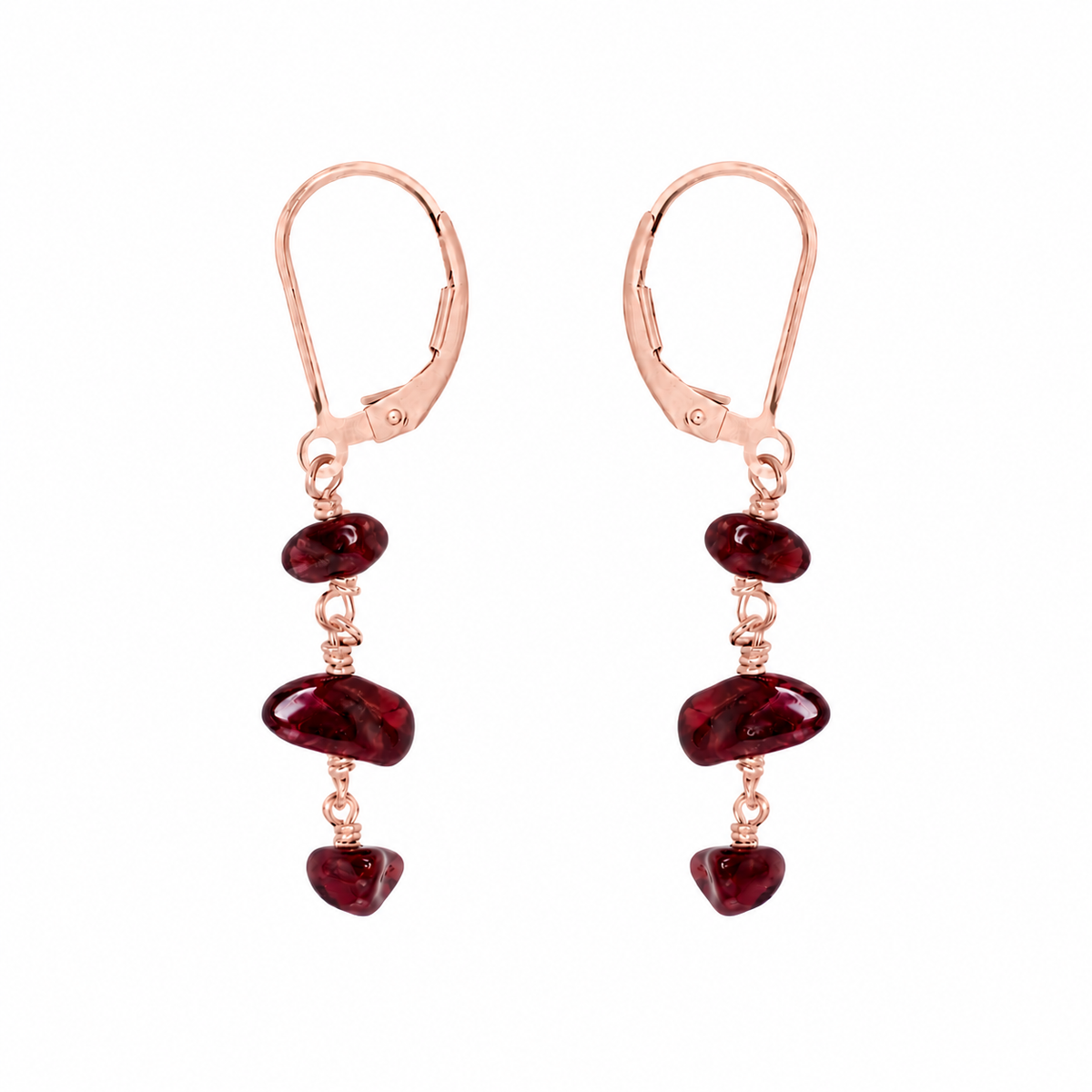 Garnet Crystal Beaded Chain Dangle Leverback Earrings