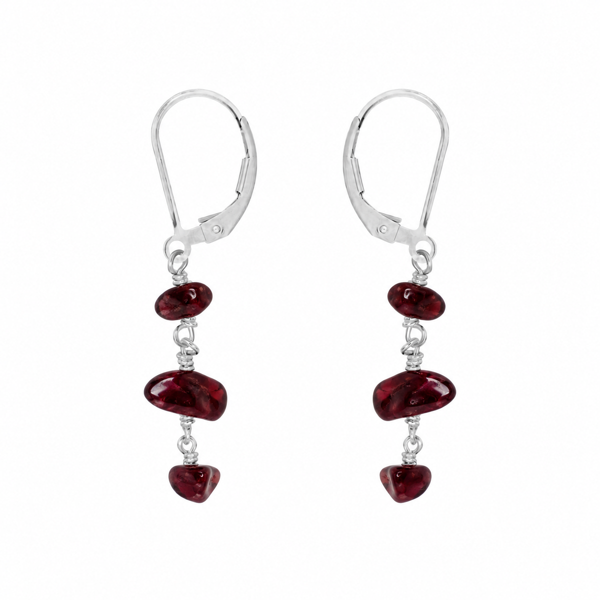 Garnet Crystal Beaded Chain Dangle Leverback Earrings