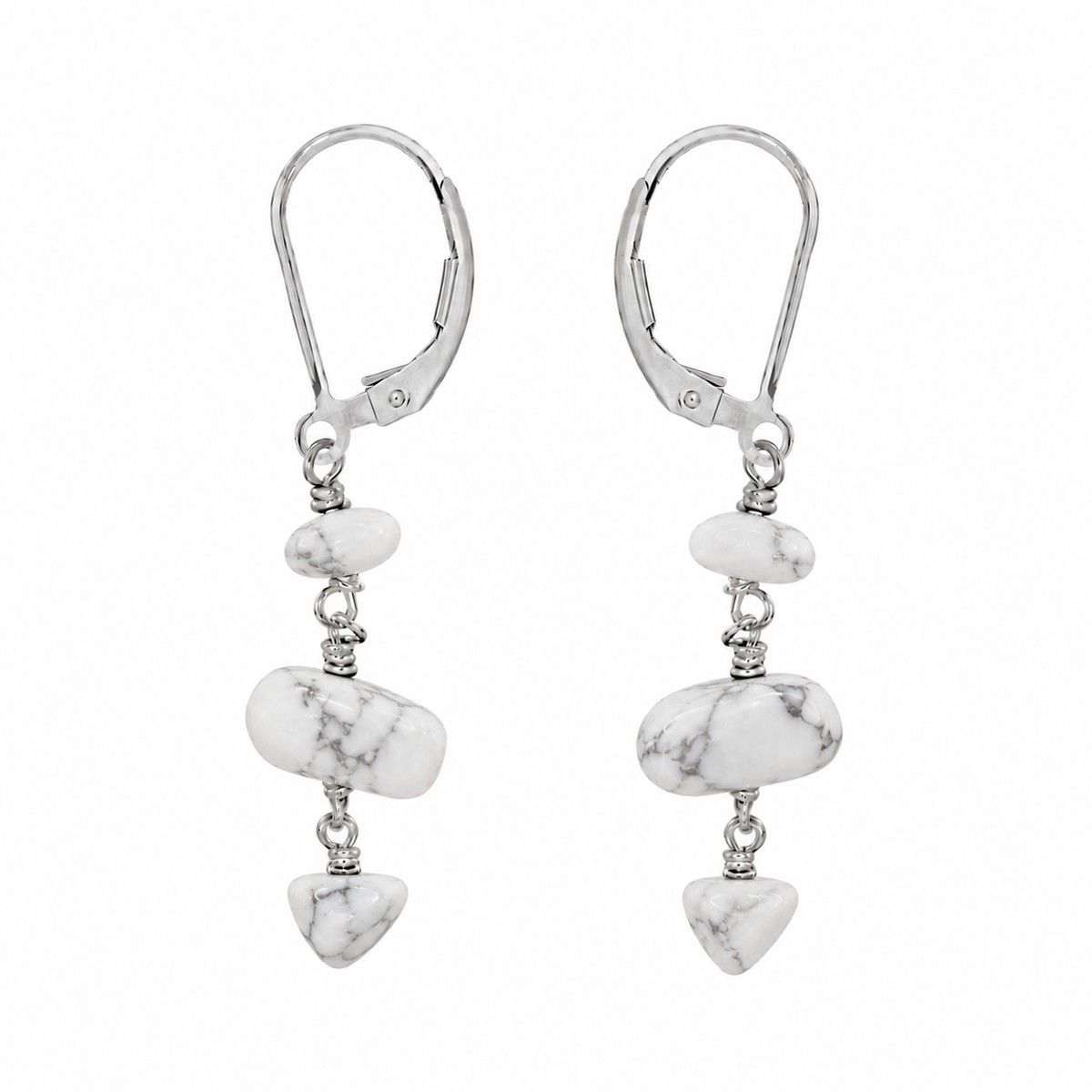 Howlite Crystal Beaded Chain Dangle Leverback Earrings
