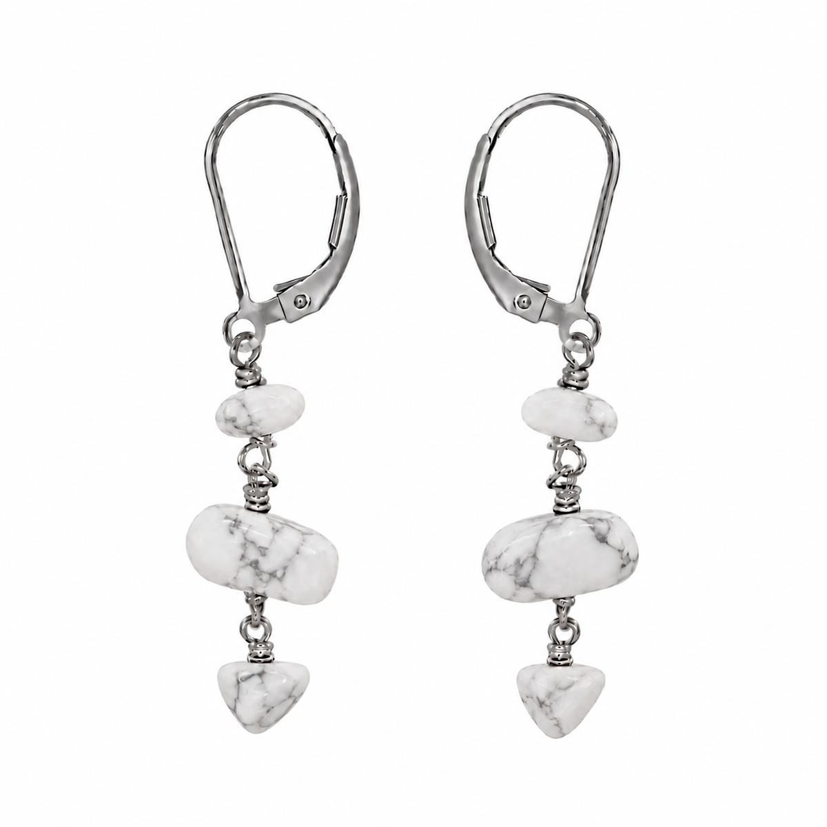 Howlite Crystal Beaded Chain Dangle Leverback Earrings