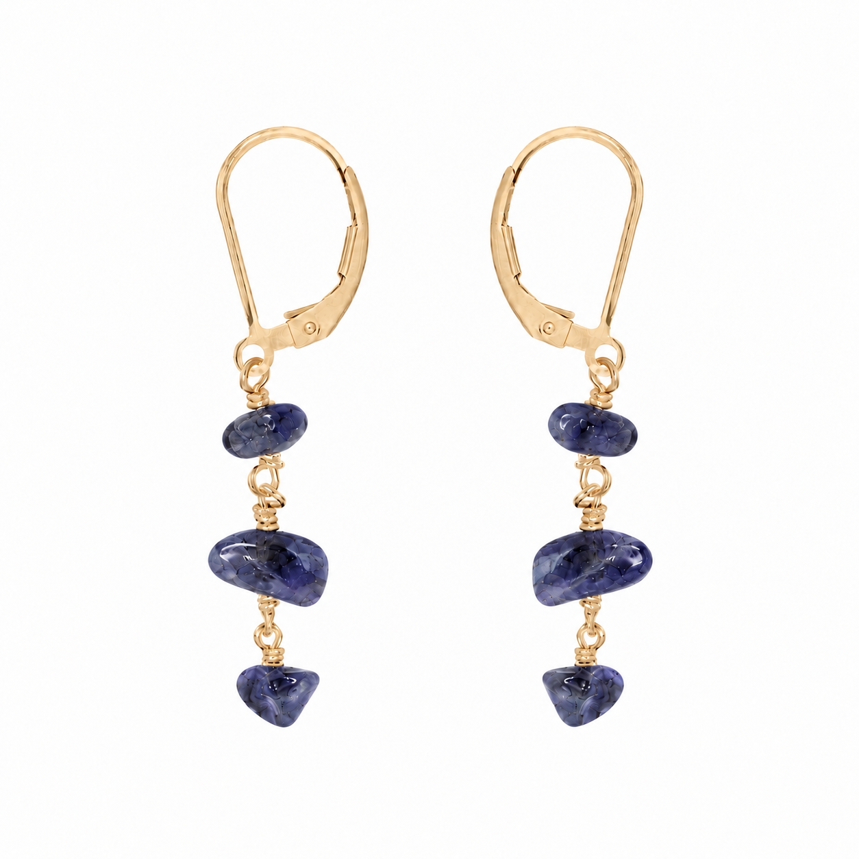 Iolite Crystal Beaded Chain Dangle Leverback Earrings